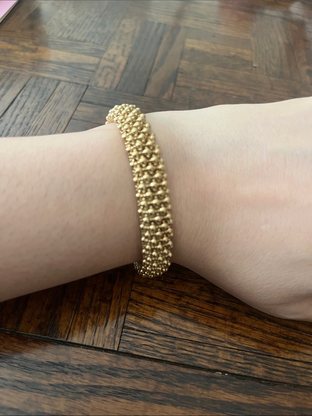Midcentury Ciner heavy gold-plated "caviar" mesh link bracelet